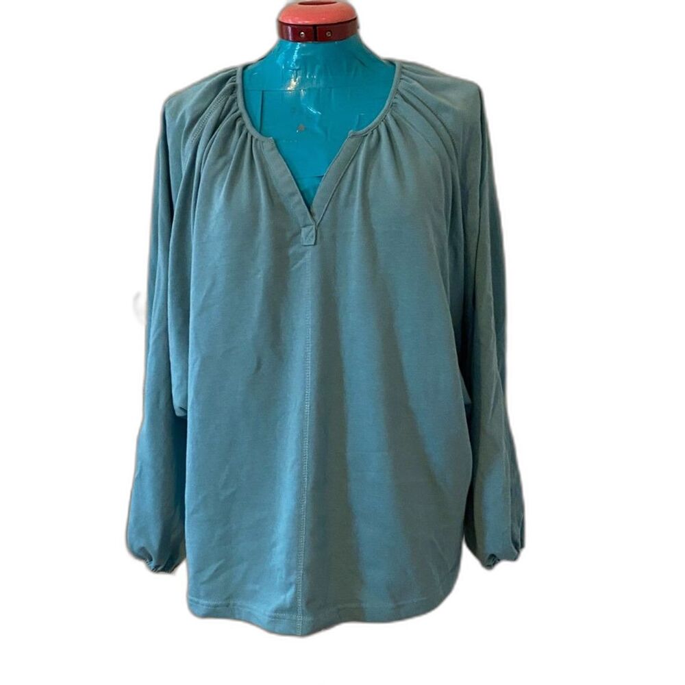 Blue Balloon Sleeve V-neck Oversized Women Tunic Top Size L